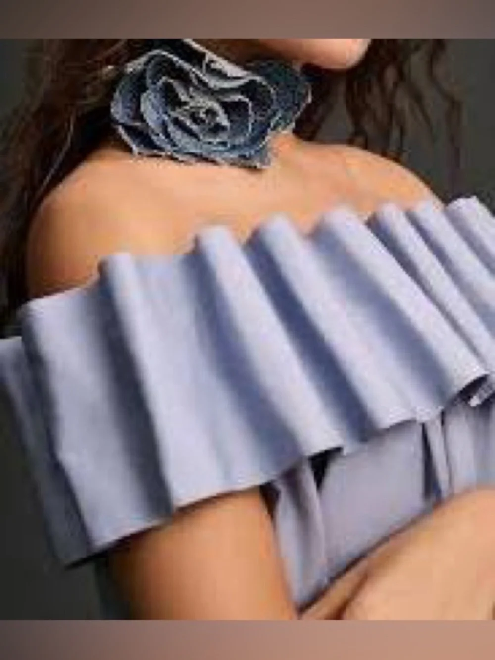 Anthropologie Mare Mare Periwinkle Blue Pleated Ruffle Off Shoulder Top NWT XS - Picture 2 of 9